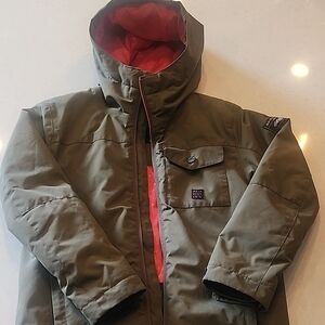 Kids Olive Green Jacket with Red Lining